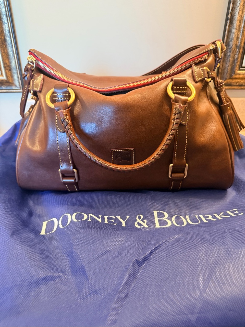 Dooney & Bourke Brown Leather Hobo with Brass Rings